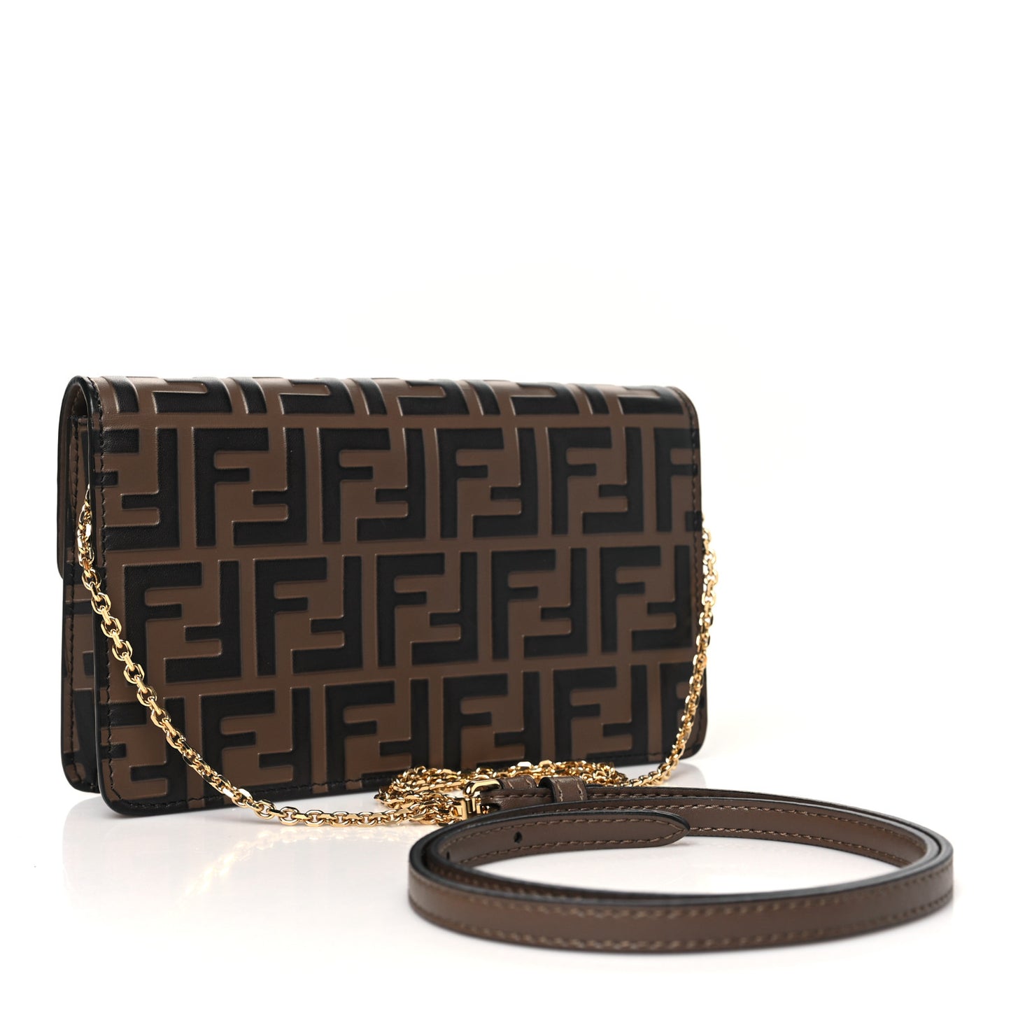Vitello Ceylon Bi-Color FF 1974 Embossed FF Diamonds Chain Wallet Maya Black