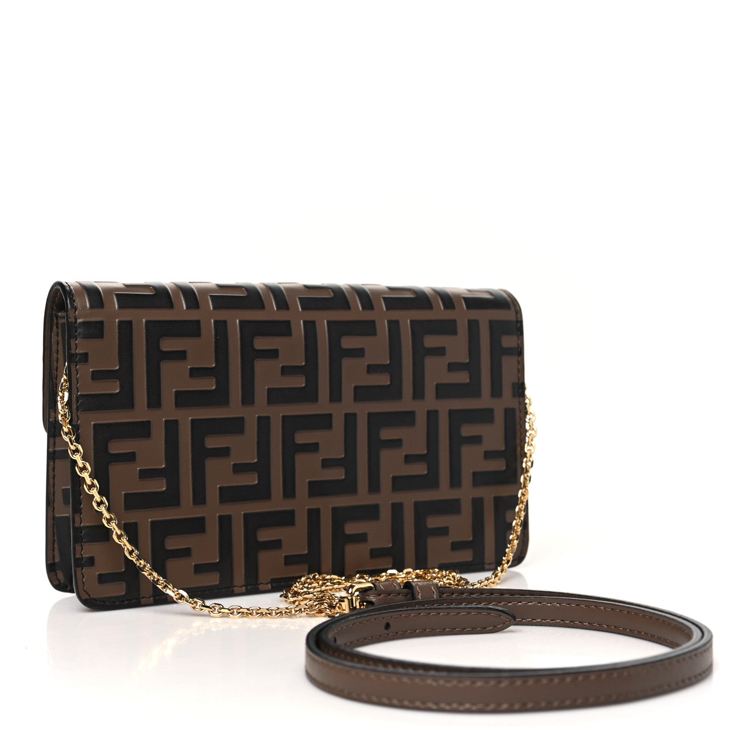 Fendi Vitello Ceylon Bi-Color FF 1974 Embossed FF Diamonds Chain Wallet Maya Black 3 of 12