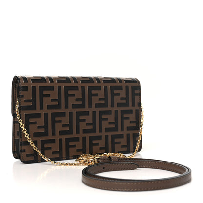 Fendi Vitello Ceylon Bi-Color FF 1974 Embossed FF Diamonds Chain Wallet Maya Black 3 of 12