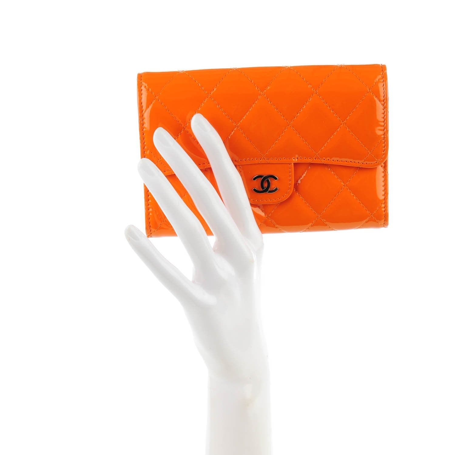 Chanel Patent Calfskin Quilted Small Flap Wallet Orange 2 of 16