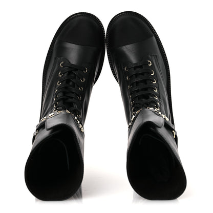 Chanel Calfskin Grosgrain Lace Up Combat Boots 38.5 Black 2 of 12