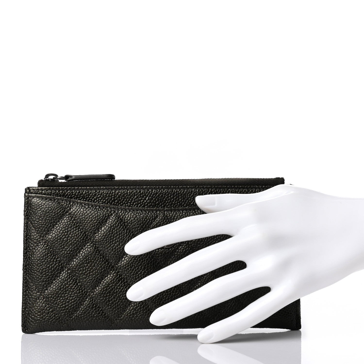 Chanel Caviar Quilted Classic Zip Pouch Dark Green 2 of 7