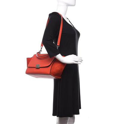 Celine Drummed Calfskin Suede Small Trapeze Vermillion 3 of 11