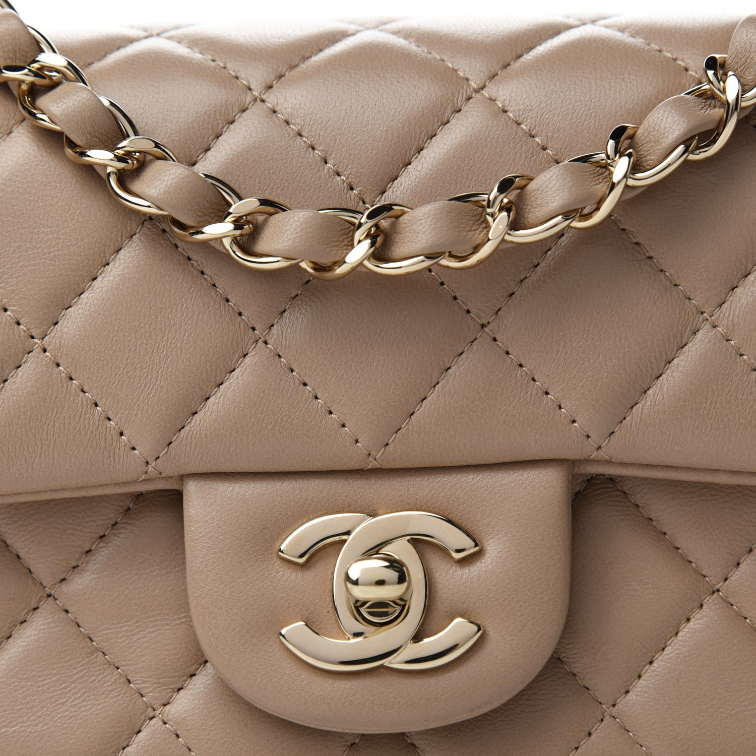 Chanel Lambskin Quilted Mini Rectangular Flap Dark Beige 10 of 11