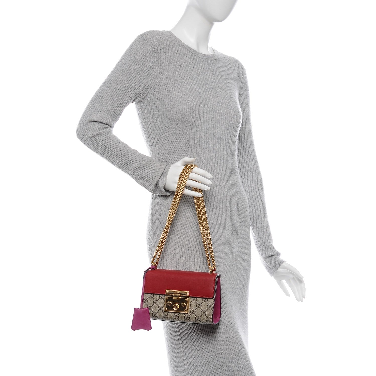 Gucci GG Supreme Monogram Calfskin Small Padlock Shoulder Bag Beige Hibiscus Red New Rosette 2 of 8