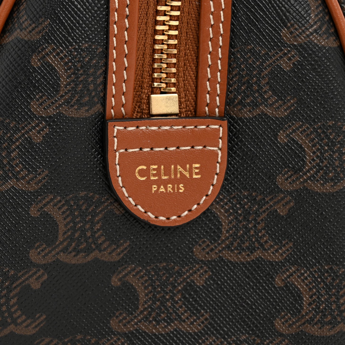 Triomphe Canvas Calfskin Small Boston Bag Tan