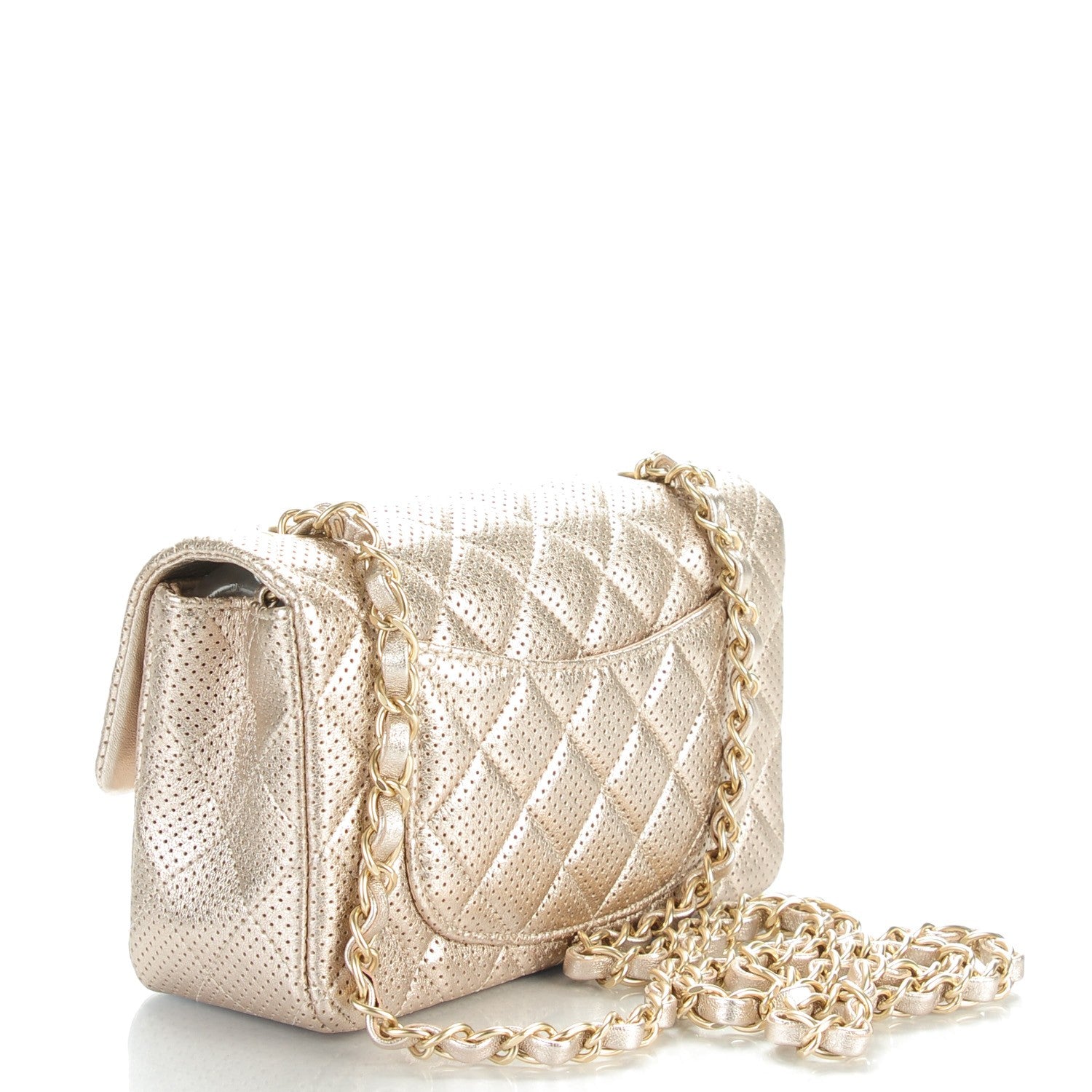 Chanel Metallic Lambskin Perforated Mini Rectangular Flap Light Gold 3 of 8