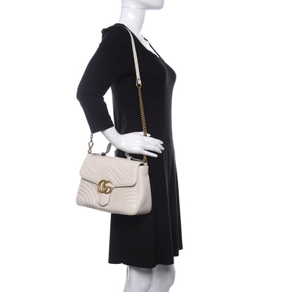 Gucci Calfskin Matelasse Small GG Marmont Top Handle Shoulder Bag White 2 of 10