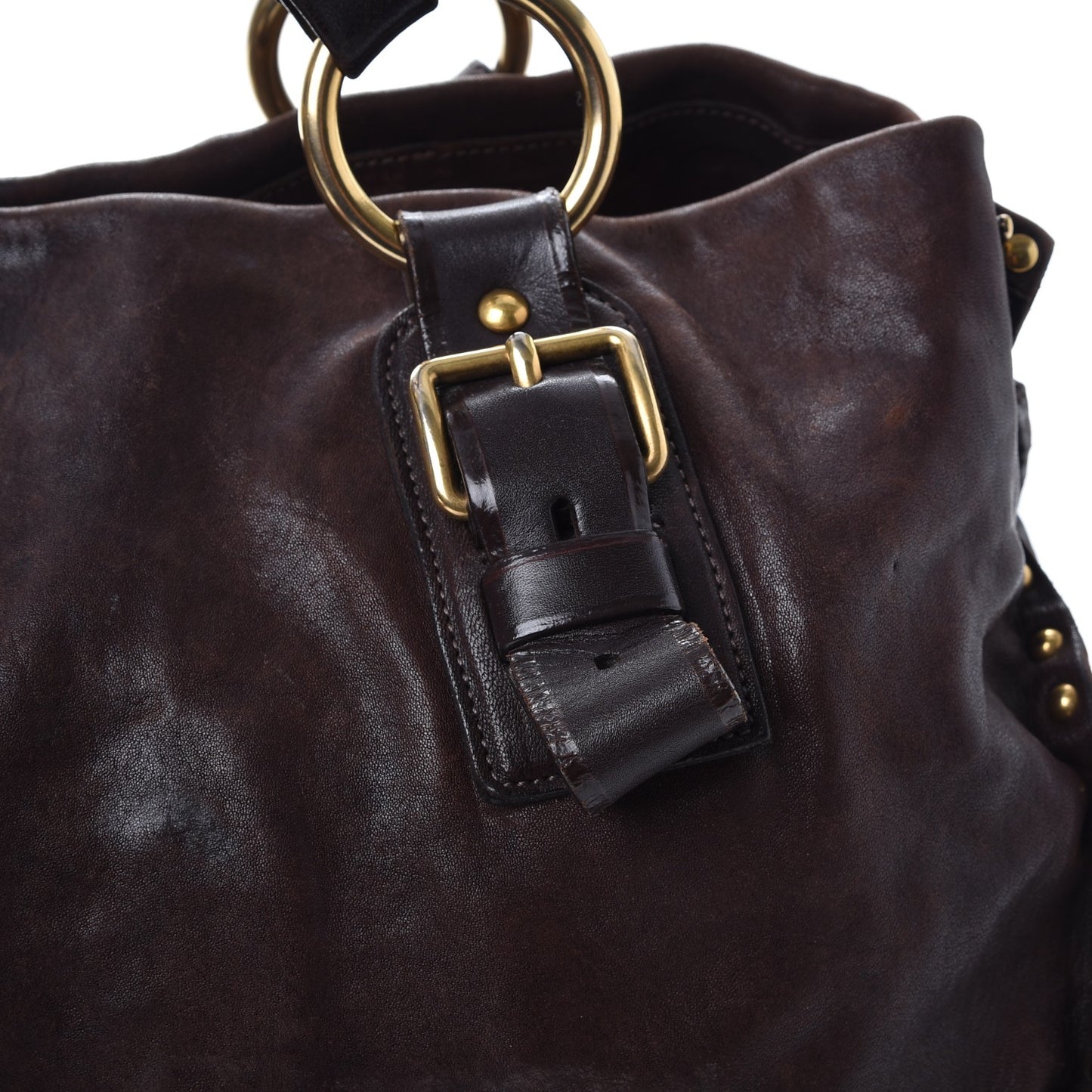 Nappa Studded Aviator Shopping Tote Caffe