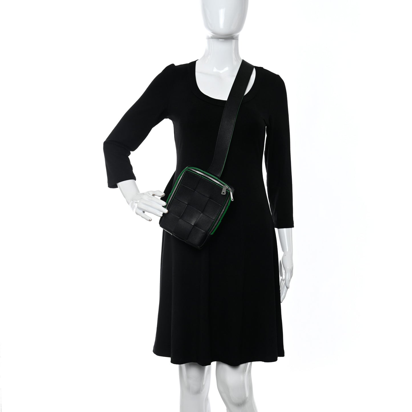 Calfskin Intrecciato Mini Cassette Sling Bag Black Parakeet