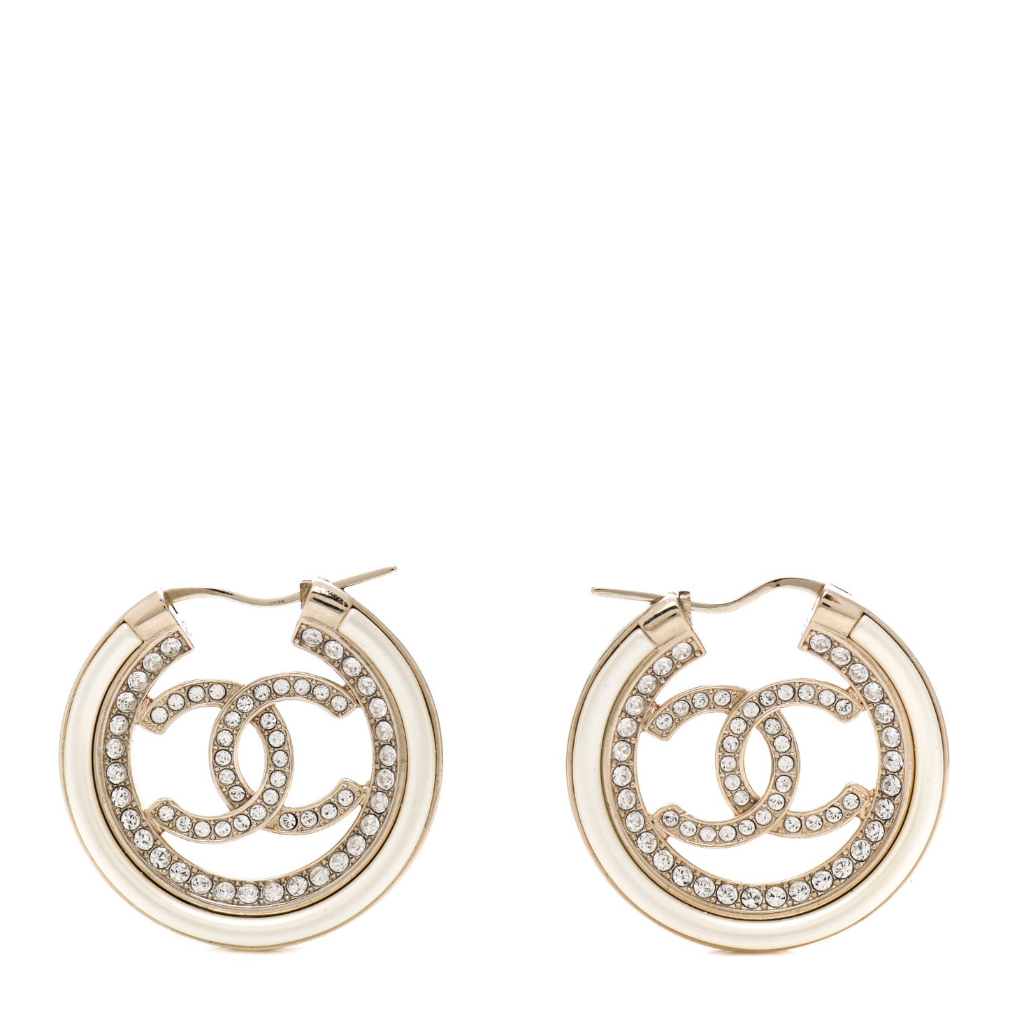 Metal Crystal Strass CC Hoop Earrings Gold