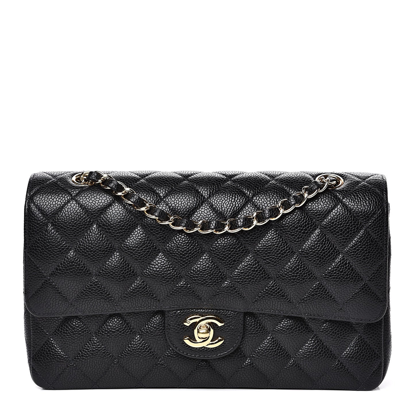 Caviar Quilted Medium Double Flap Black