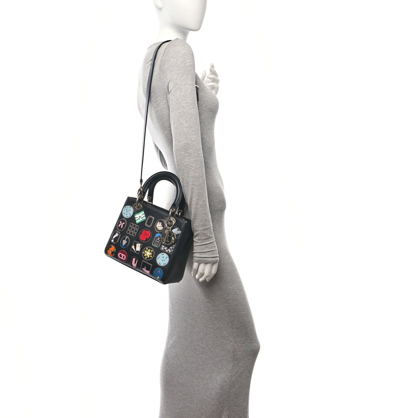 Smooth Calfskin Patch Embellished Medium Lady Dior Black