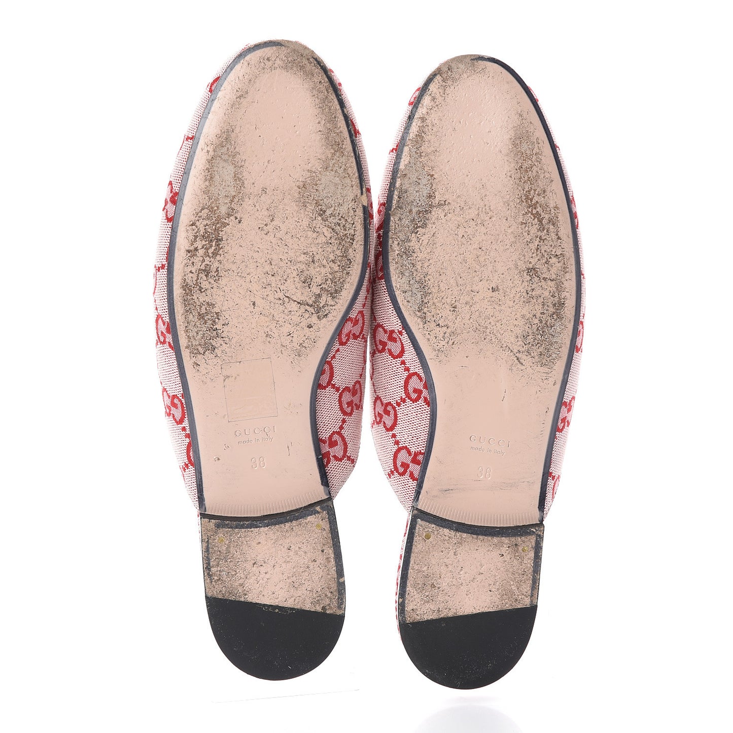 Canvas GG Monogram Horsebit Womens Princetown Slippers 38 Gardenia Hibiscus Red