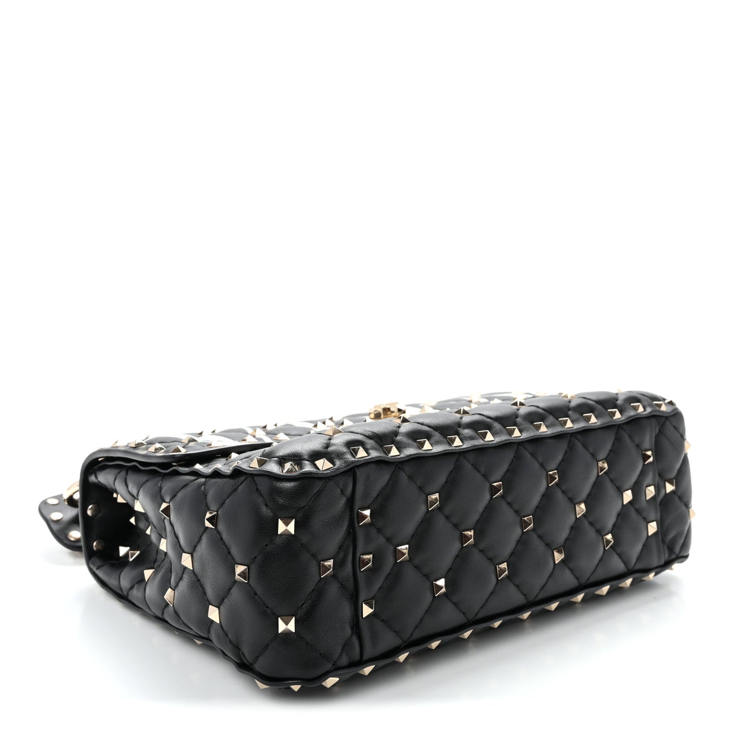 Lambskin VLTN Print Medium Rockstud Spike Shoulder Bag Black