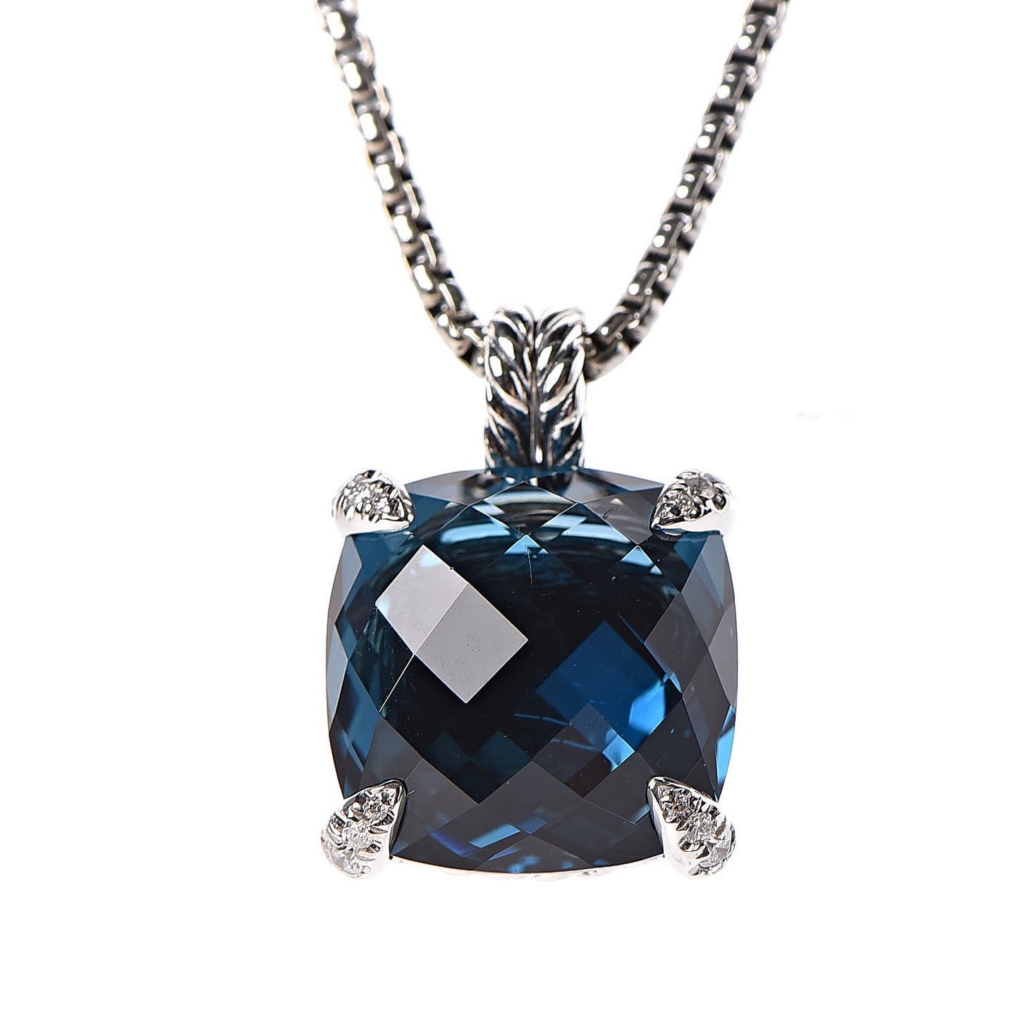 Sterling Silver Diamond Hampton Blue Topaz 14mm Chatelaine Pendant Necklace