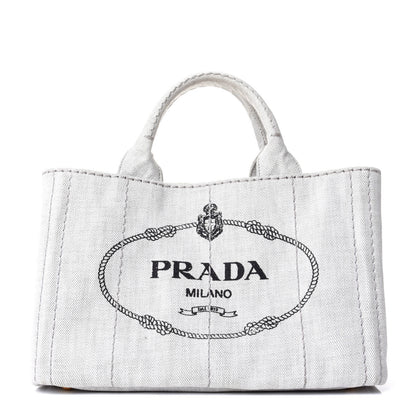 Prada Denim Small Logo Tote Bianco 1 of 5