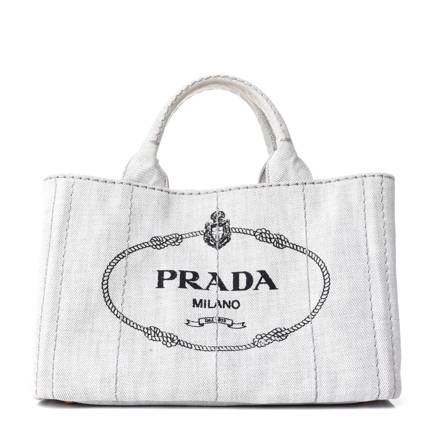 Prada Denim Small Logo Tote Bianco 1 of 5