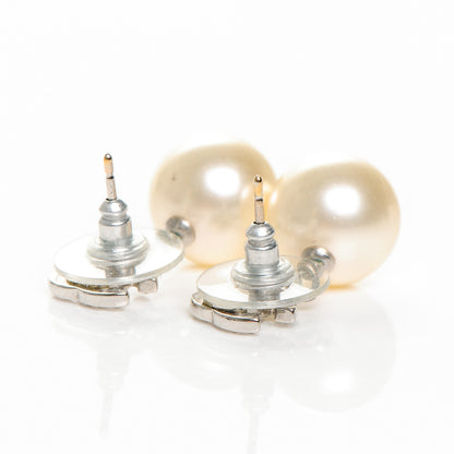 Chanel Crystal Pearl CC Drop Earrings Silver 4 of 4