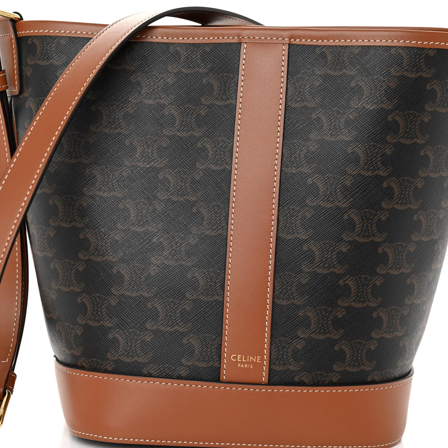 Triomphe Canvas Calfskin Small Bucket Bag Tan