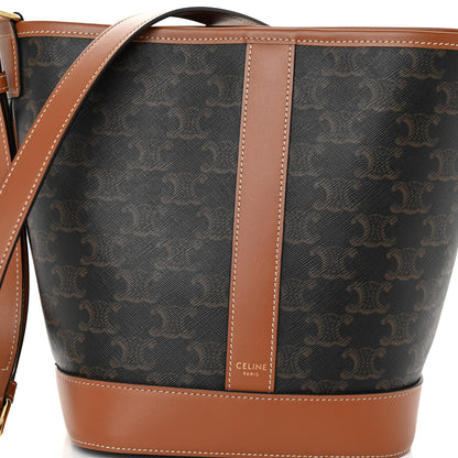 Celine Triomphe Canvas Calfskin Small Bucket Bag Tan 7 of 9