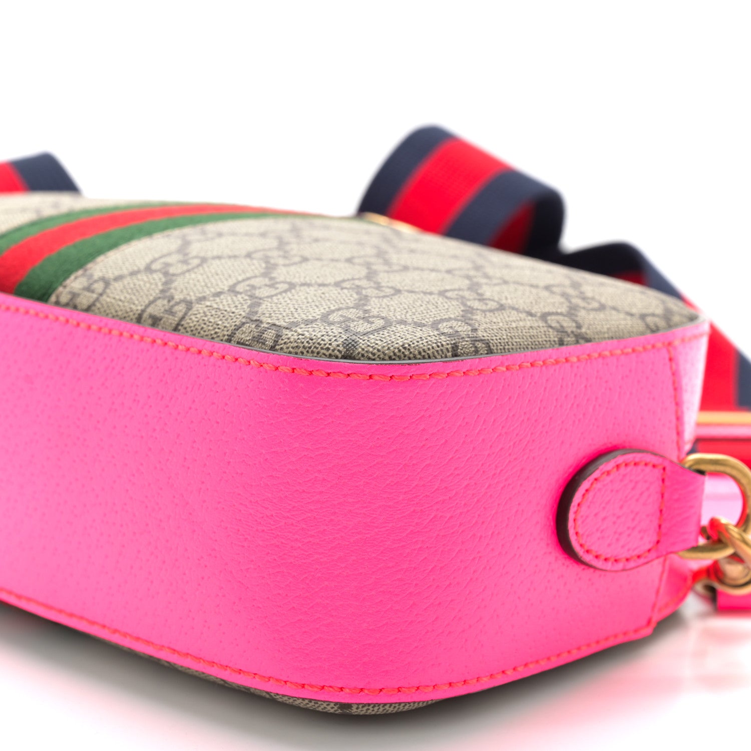 Gucci GG Supreme Monogram Textured Dollar Calfskin Web Ophidia Small Crossbody Bag Beige Ebony Fuchsia 10 of 10