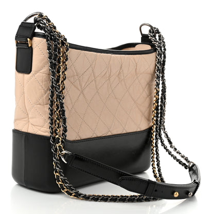 Chanel Aged Calfskin Quilted Medium Gabrielle Hobo Beige Black 3 of 12