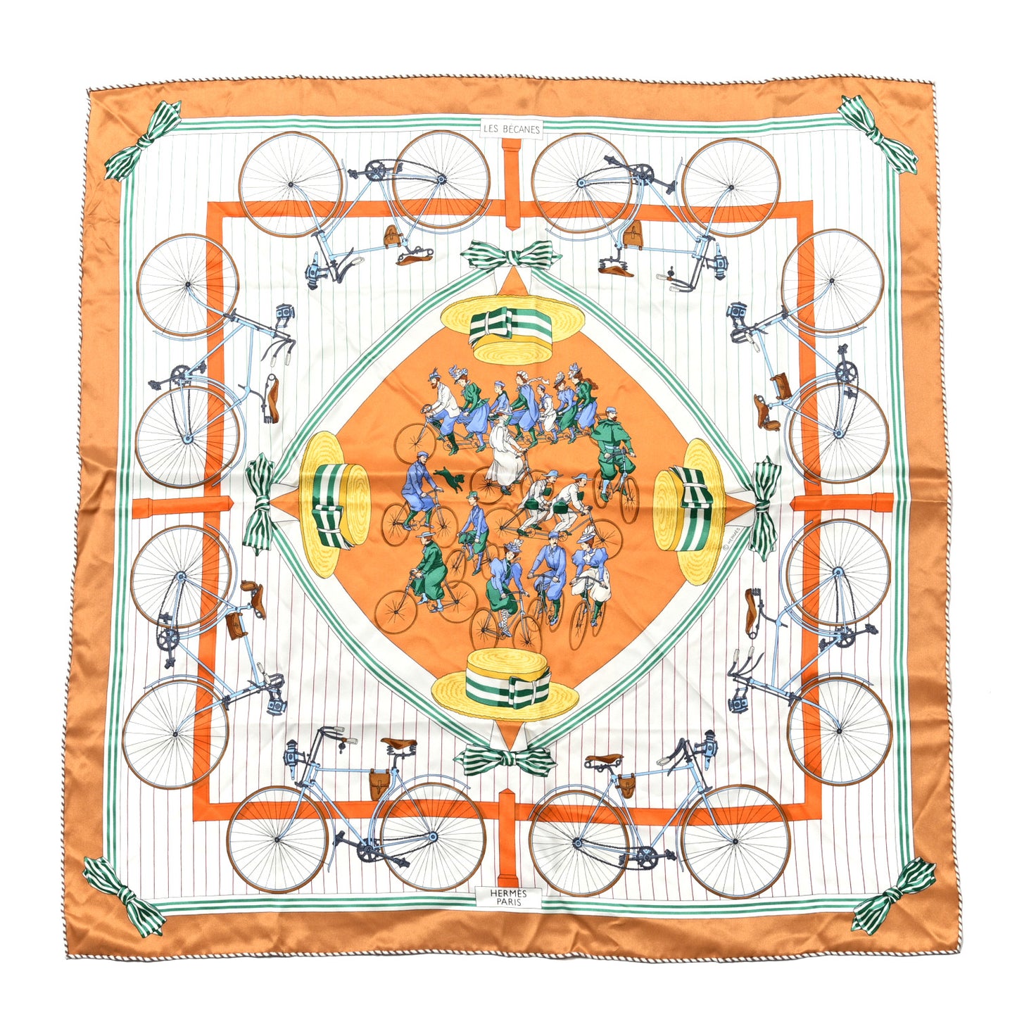 Silk Vintage Les Becanes Scarf 70 Caramel White Vert