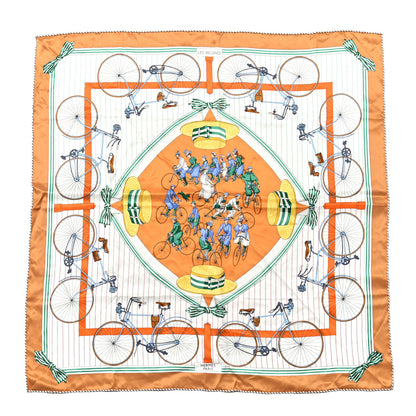 Hermes Silk Vintage Les Becanes Scarf 70 Caramel White Vert 1 of 12
