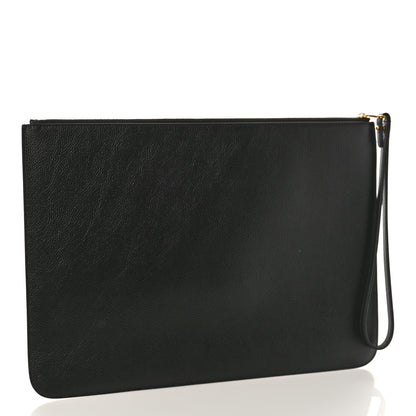 Balenciaga Grained Calfskin Logo Large Cash Wristlet Pouch Black White 3 of 8