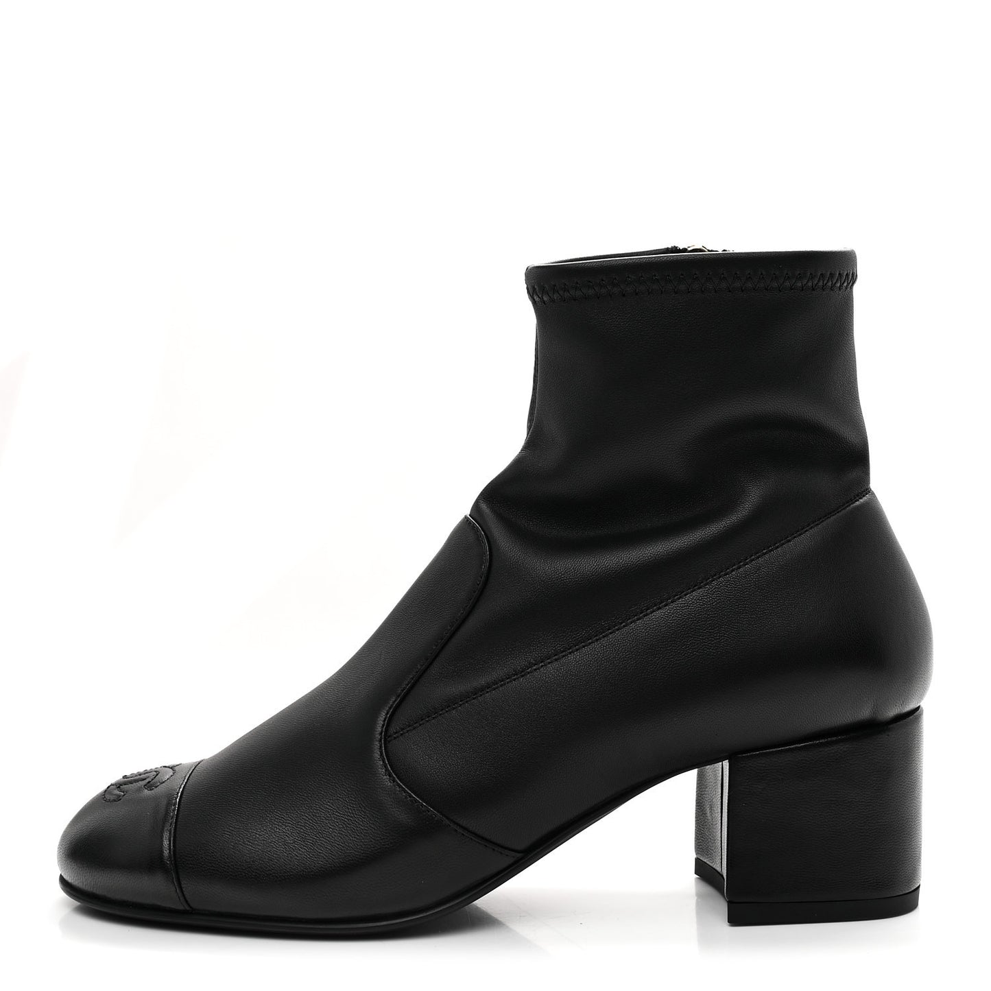 Stretch Lambskin Cap Toe CC Short Boots 38 Black