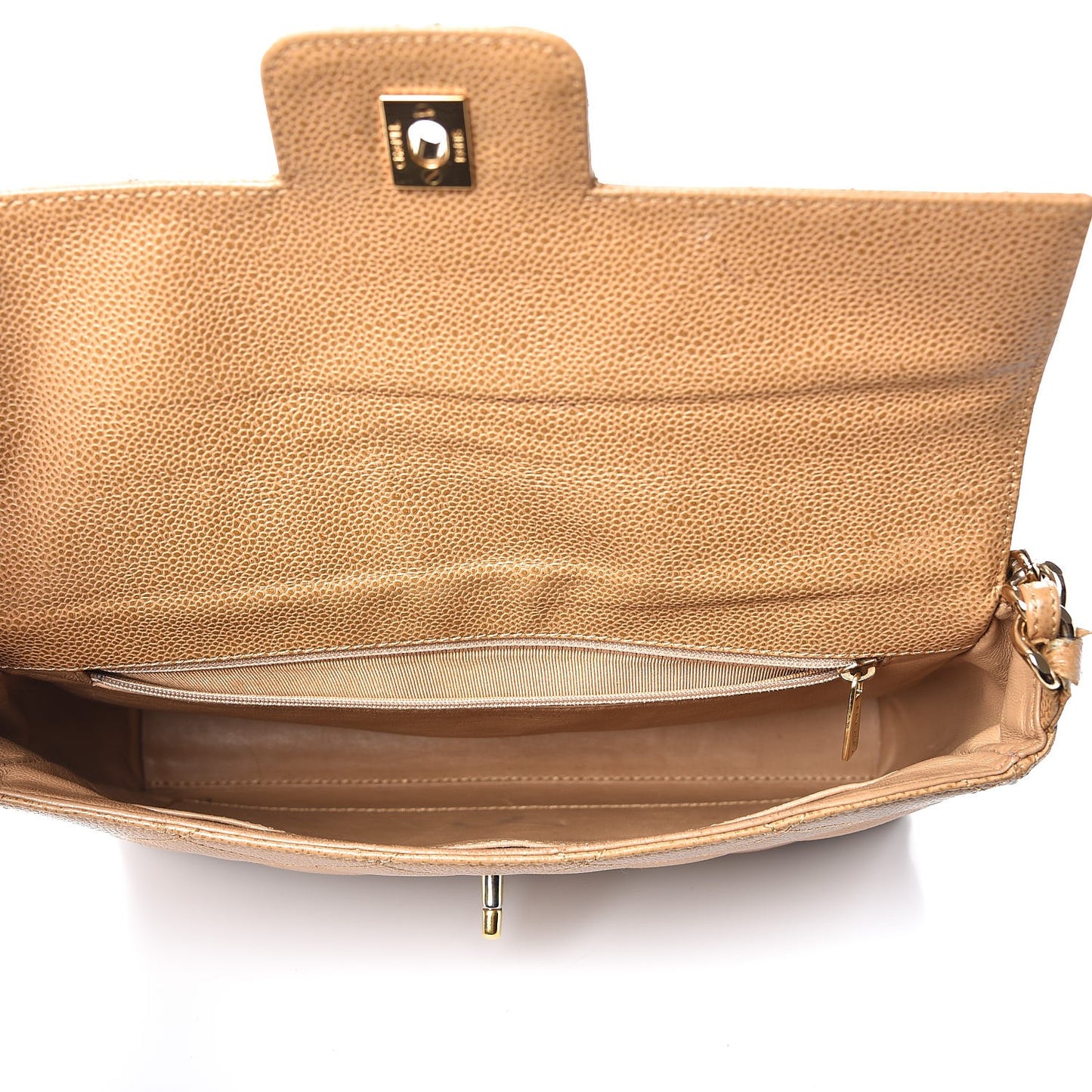 Caviar Quilted Medium Single Flap Beige