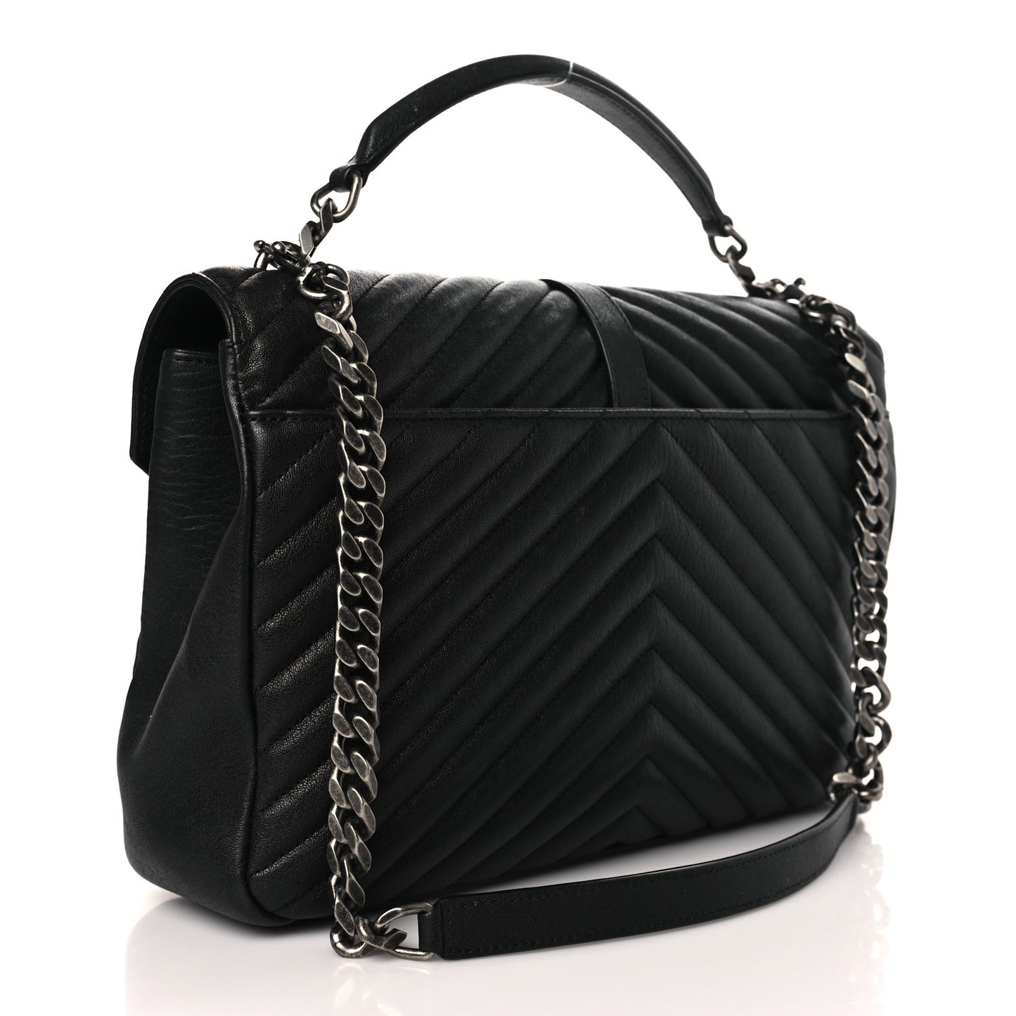 Sheepskin Matelasse Chevron Monogram Large College Satchel Black