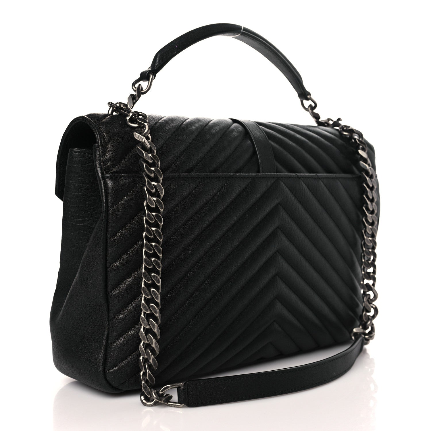 Saint Laurent Sheepskin Matelasse Chevron Monogram Large College Satchel Black 3 of 10