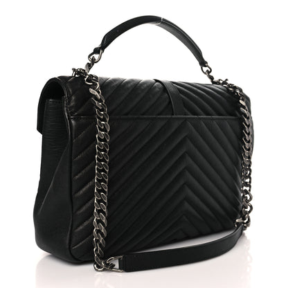 Saint Laurent Sheepskin Matelasse Chevron Monogram Large College Satchel Black 3 of 10