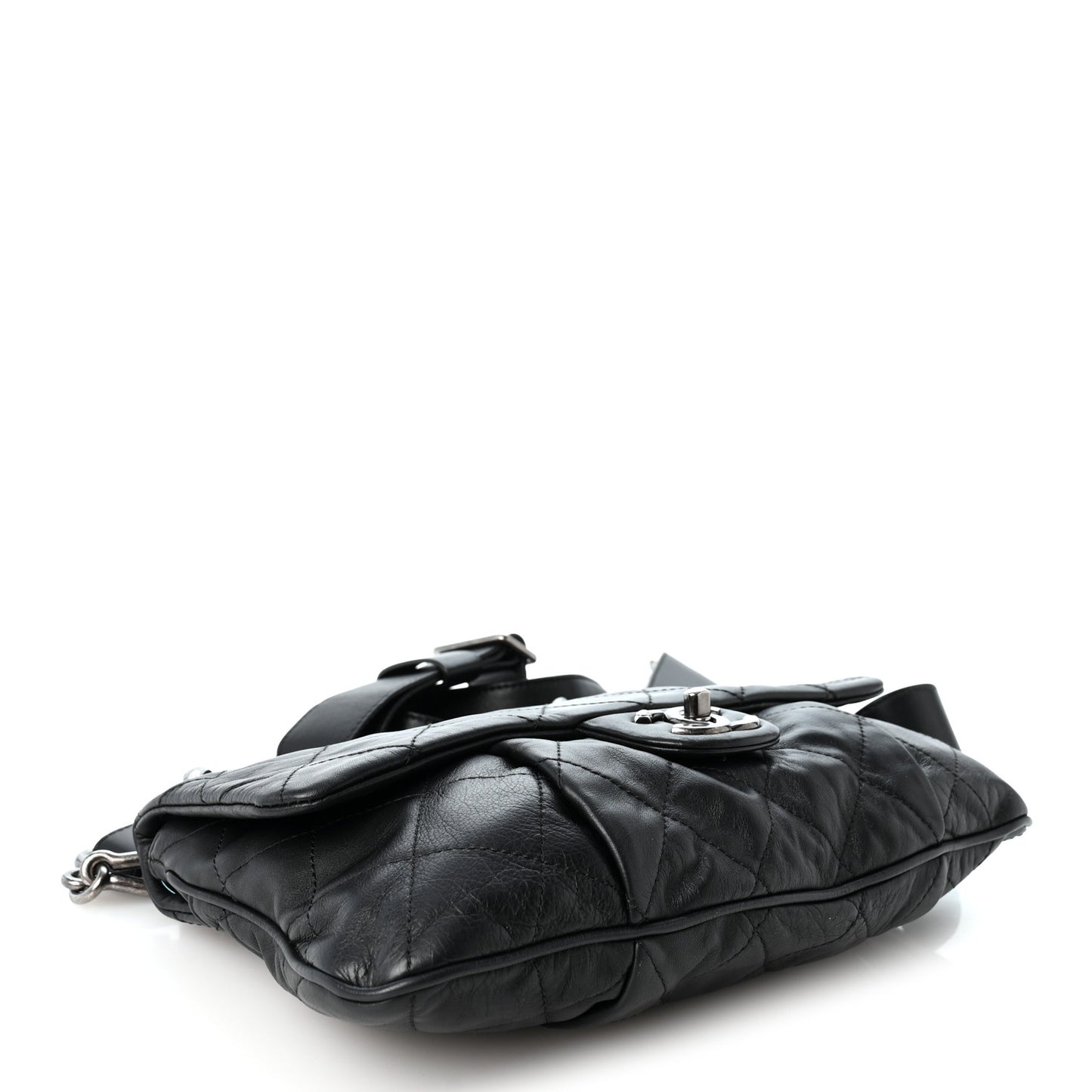 Calfskin Coco Pleats Messenger Flap Black