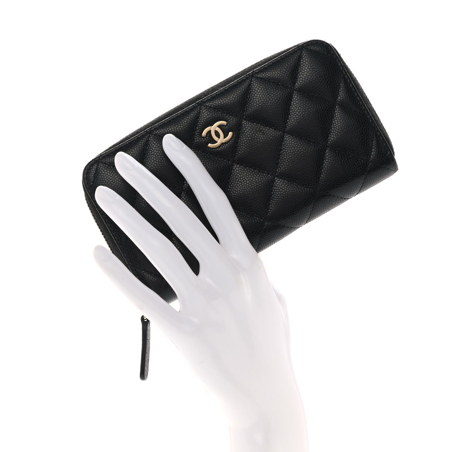 Caviar Quilted Medium Zip Around Wallet Black