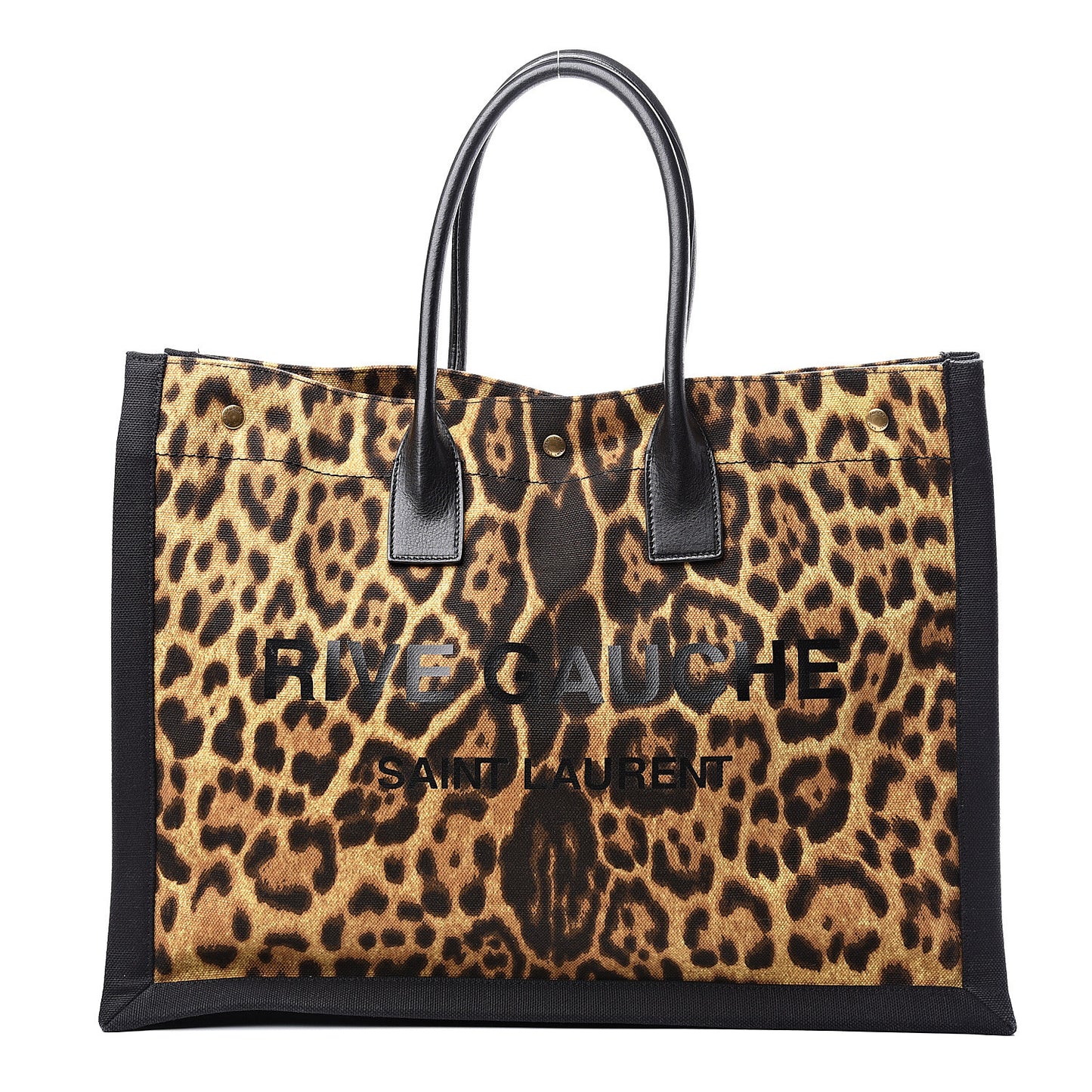 Canvas Calfskin Leopard Print Rive Gauche Noe Tote Natural Black