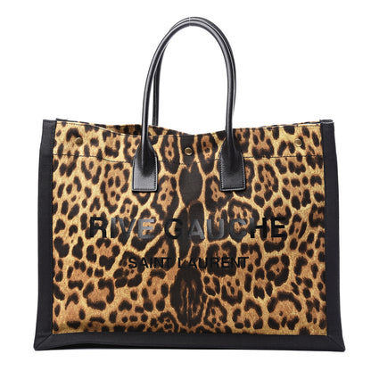 Saint Laurent Canvas Calfskin Leopard Print Rive Gauche Noe Tote Natural Black 1 of 9