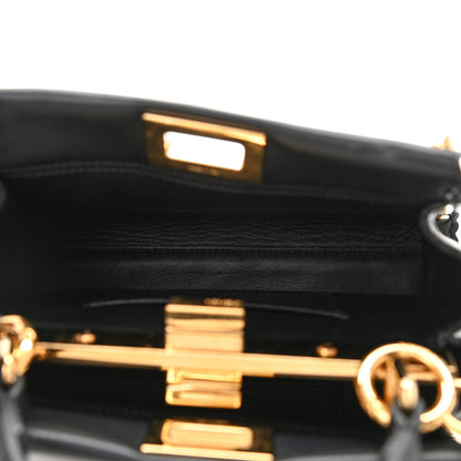Fendi Vitello Seta Shiny Nappa Scalloped Studded Mini Peekaboo Iconic Satchel Black 5 of 9