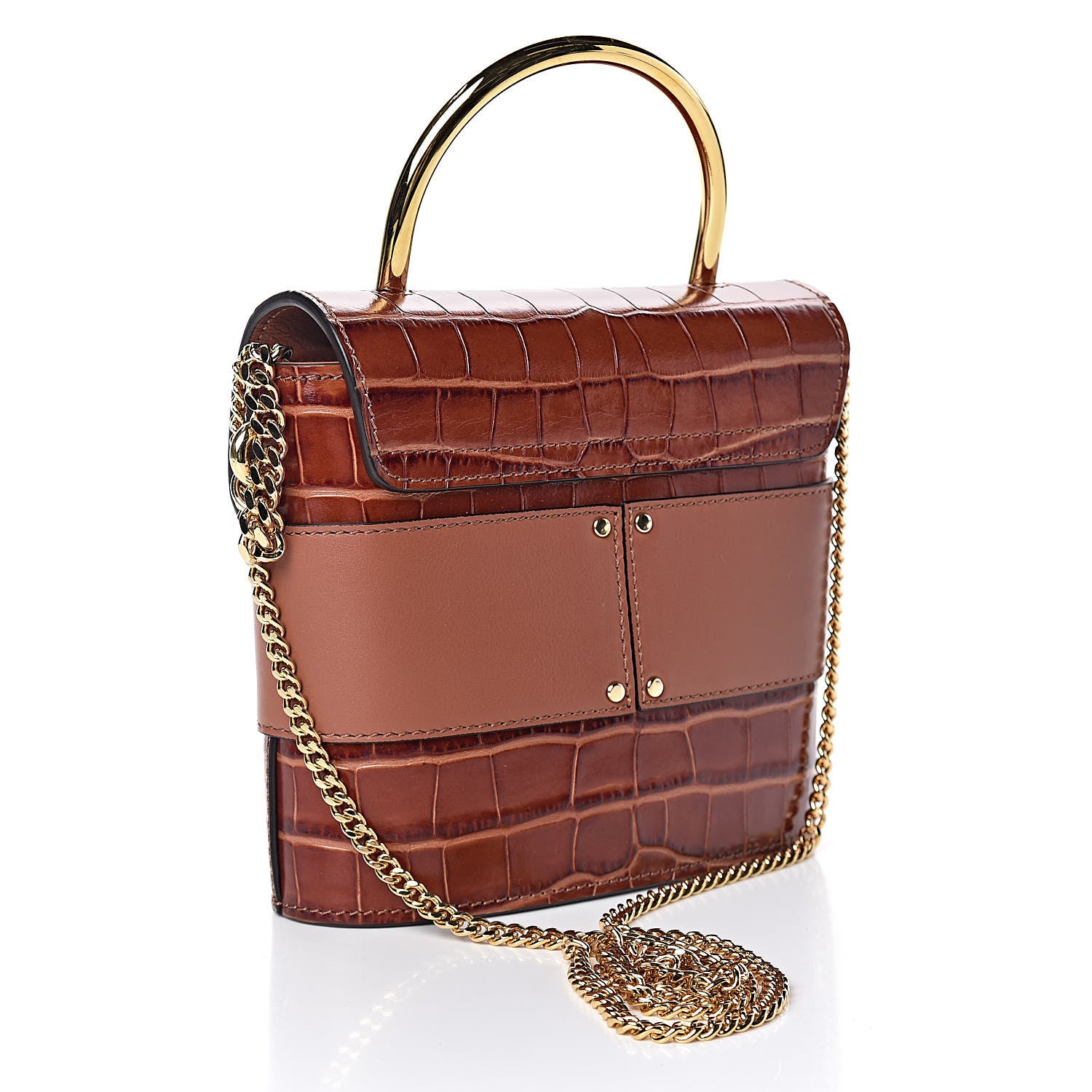 Chloe Calfskin Crocodile Embossed Small Aby Lock Chestnut Brown 3 of 10