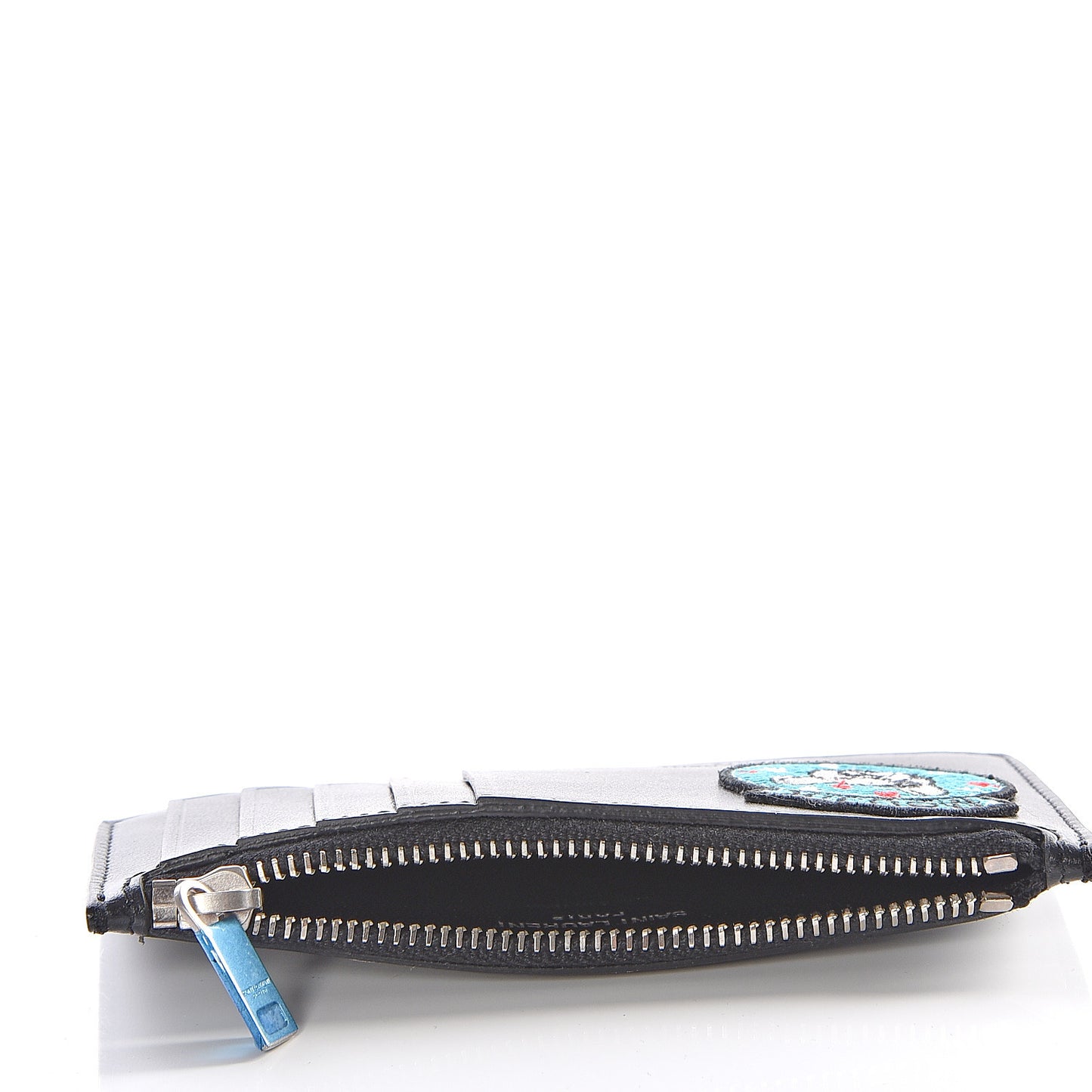 Calfskin Moujik Patch Fragments Zip Pouch Card Holder Black