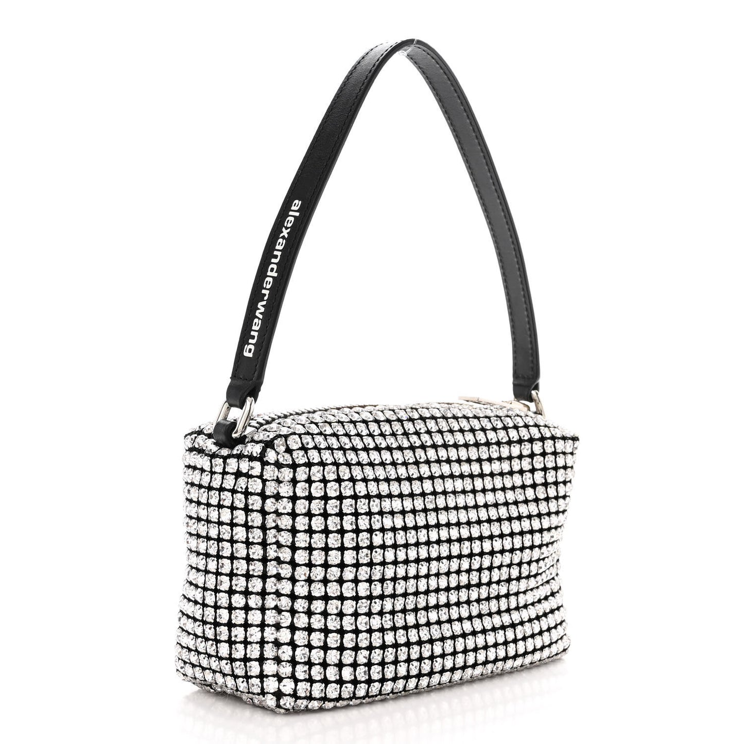 Mesh Crystal Rhinestone Mini Heiress Pouch Black Silver
