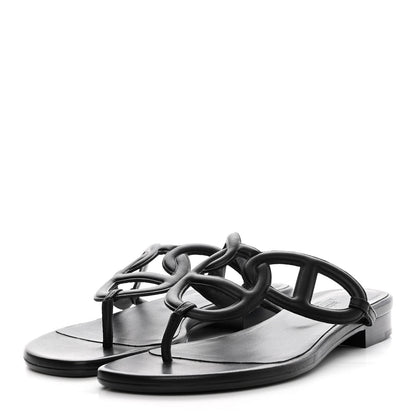 Hermes Nappa Womens Beach Sandals 36.5 Black 3 of 9