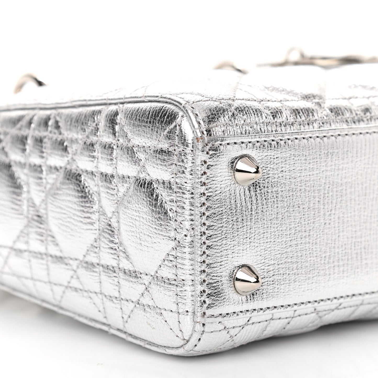 Metallic Grained Calfskin Cannage Small Lucky Badges My Lady Dior Silver