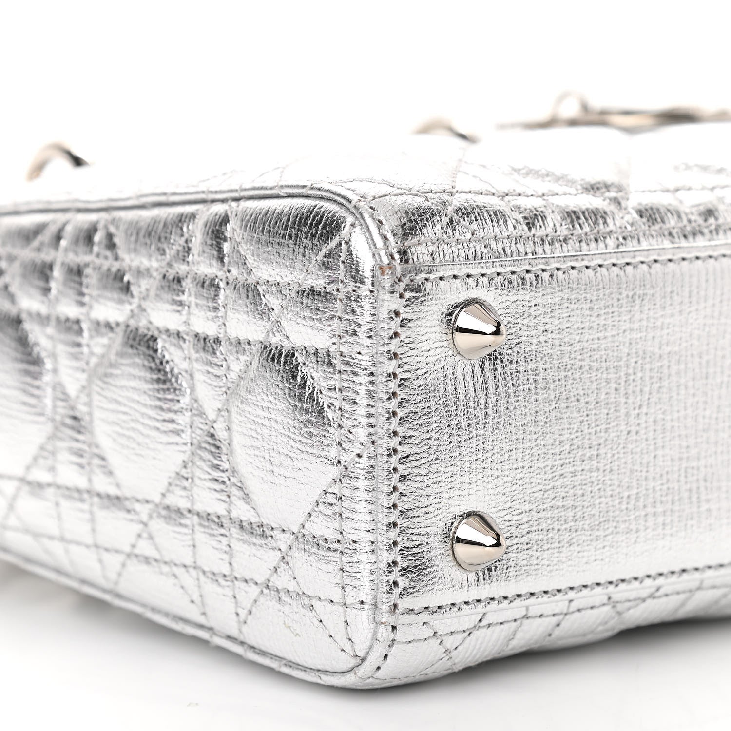 Christian Dior Metallic Grained Calfskin Cannage Small Lucky Badges My Lady Dior Silver 9 of 13