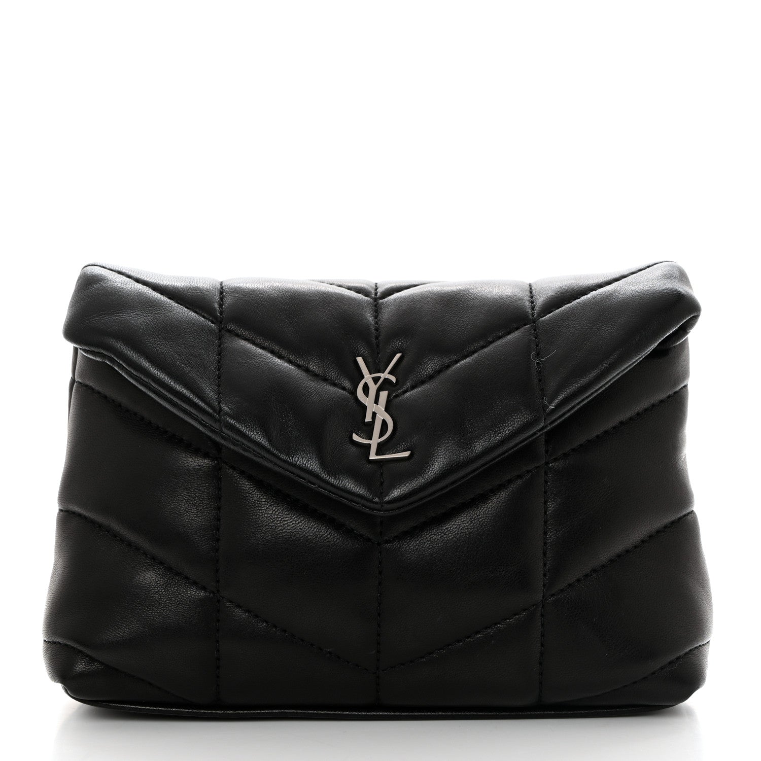 Saint Laurent Lambskin Monogram Loulou Puffer Pouch Clutch Black 2 of 7