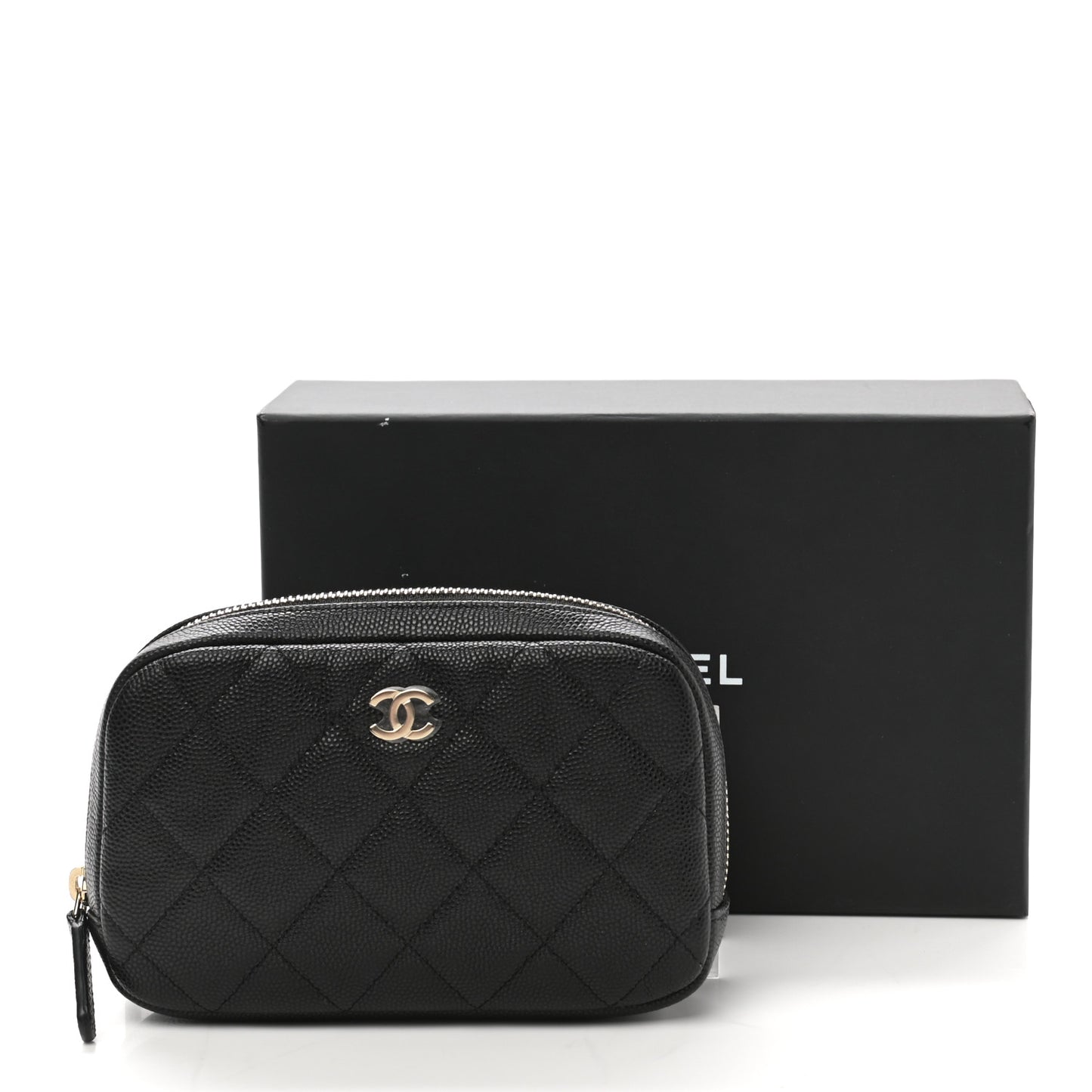Caviar Quilted Small Curvy Pouch Cosmetic Case Black