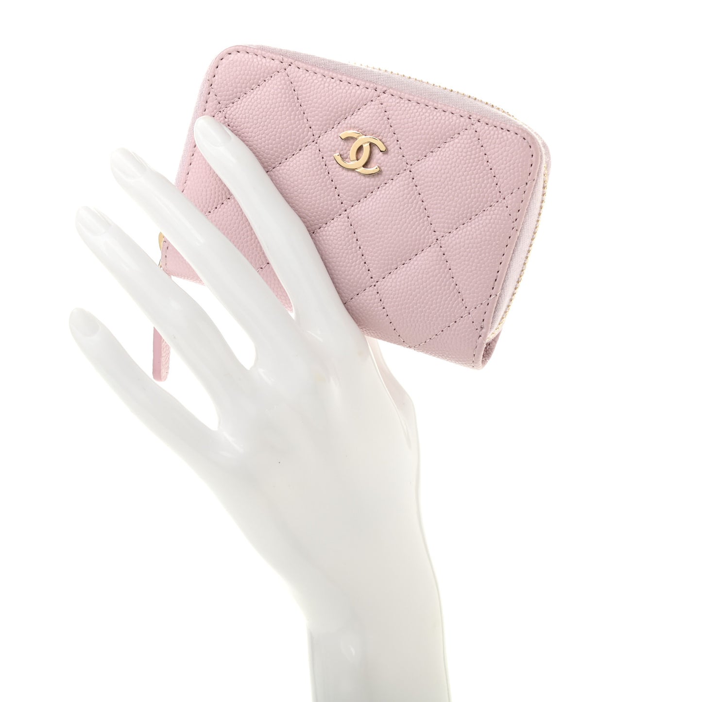 Caviar Quilted Zip Coin Purse Light Pink