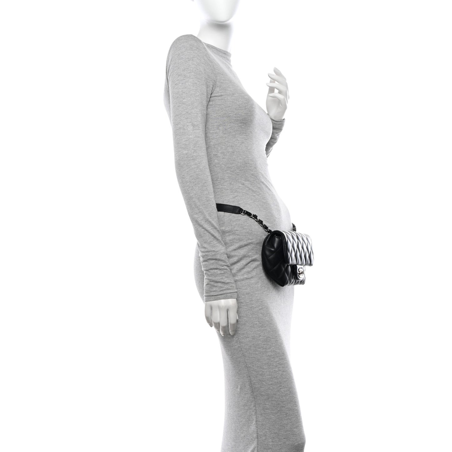 Calfskin Quilted CC Uniform Flap Belt Bag Black